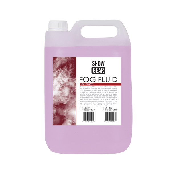 Showgear 5L High Density Fog Smoke Fluid - Waterbased liquid for fog machines. Creates dense, long-lasting fog. Available in 5 & 25 liters.