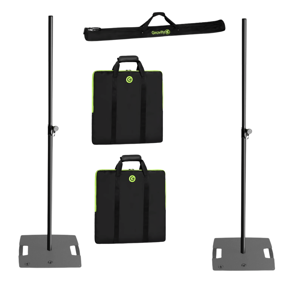 2 x Gravity LS431B Black Square Base 35mm Speaker Lighting Stand With Bags