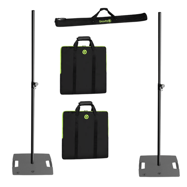 2 x Gravity LS431B Black Square Base 35mm Speaker Lighting Stand With Bags