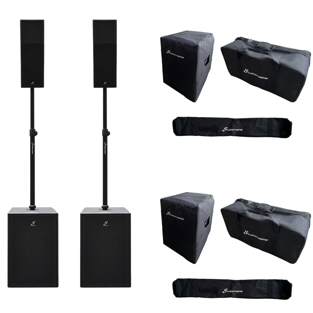 2 x Studiomaster CORE 121 12-inch active sub compact array system with protective covers
