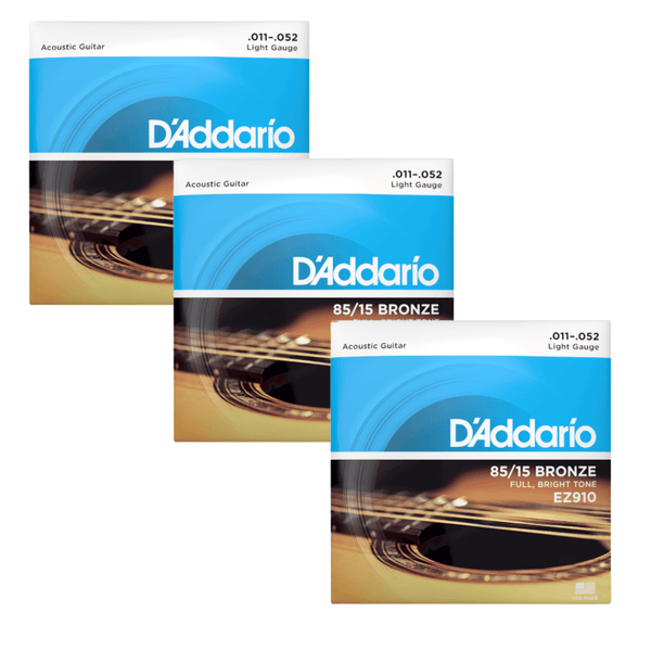 D'Addario EZ910 Acoustic Bronze Light Guitar Strings 3 Pack