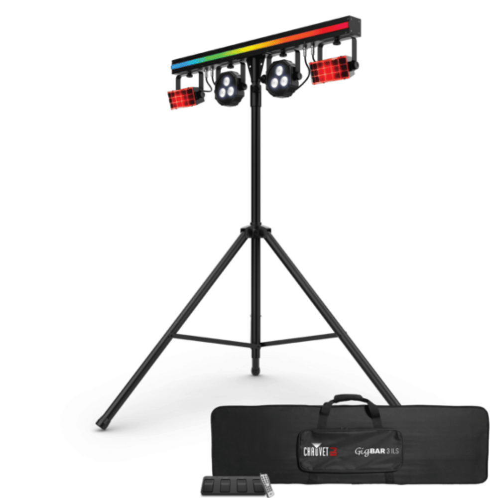 Chauvet DJ GigBar 3 ILS 3-in-1 Lighting System with Bag - Complete, all-in-one lighting solution for DJs, mobile entertainers, and events. Includes LED derbies, pars, and strip.