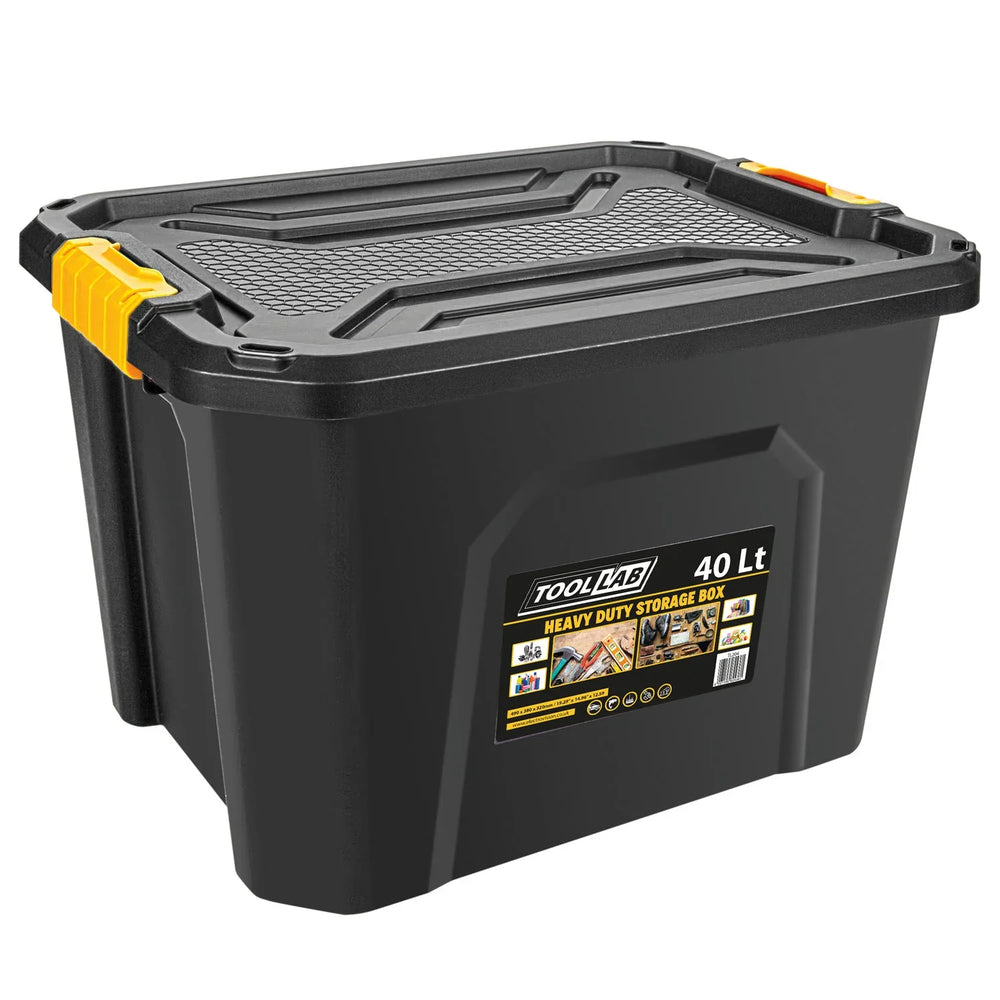 Tool Lab Heavy Duty 40L Storage Box with Clip on Lid For Garage