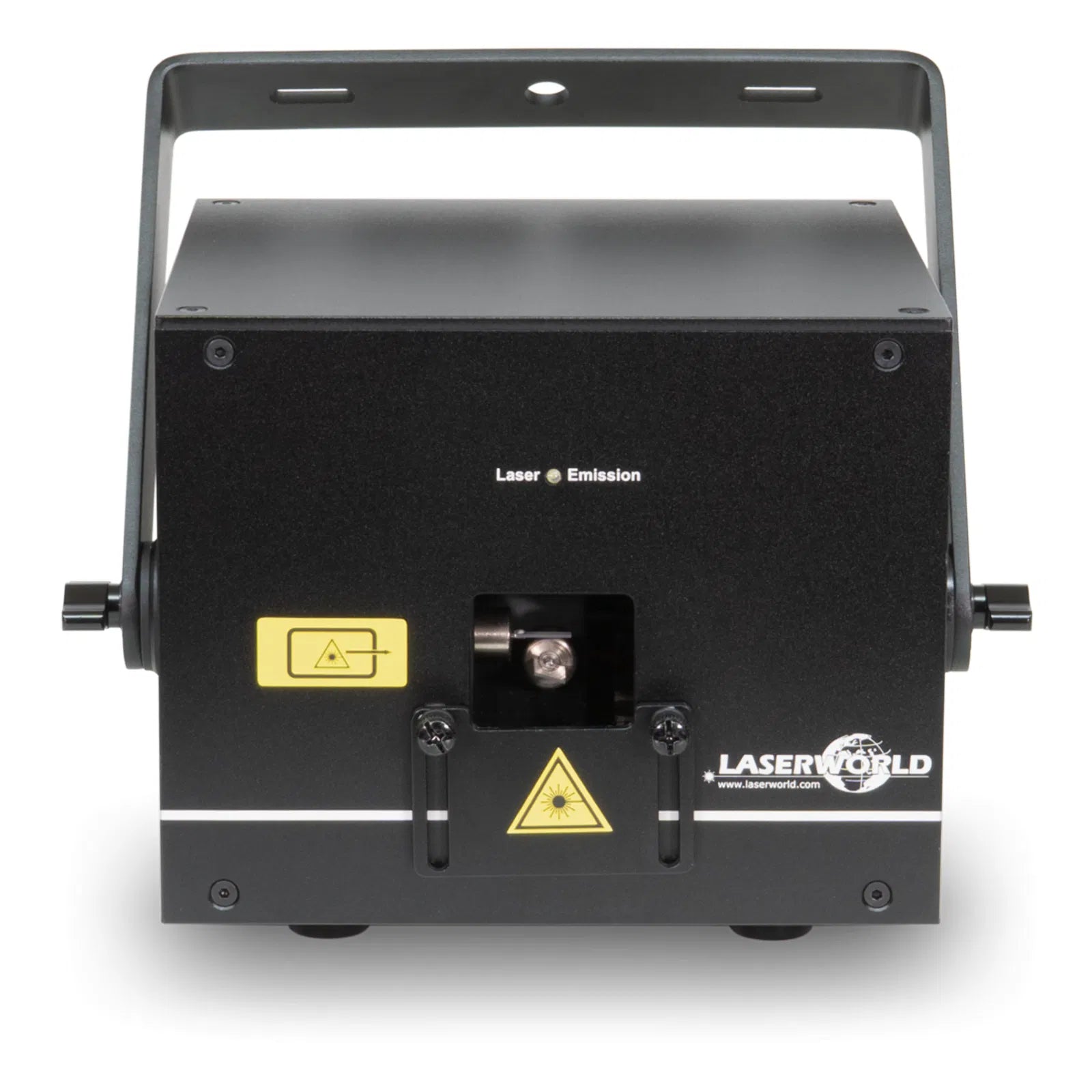 Laserworld CUBE 1 RGB laser projector displaying colorful RGB beam effects