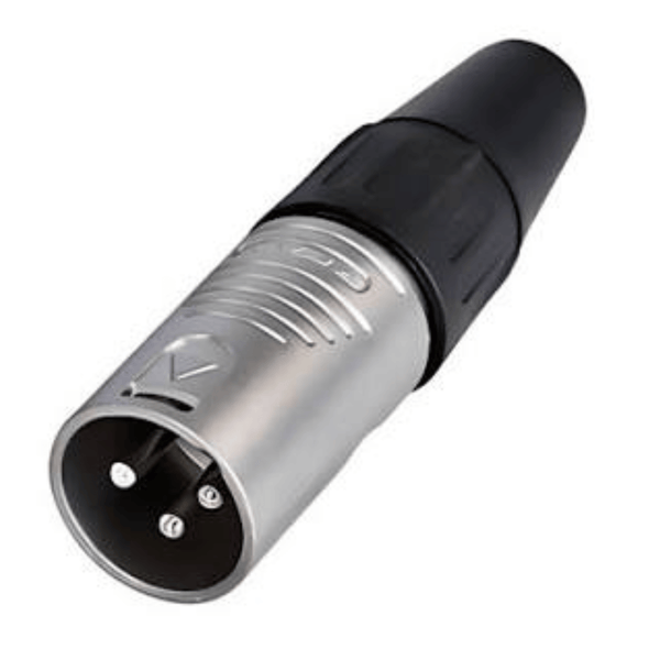 Rean RC3M Male XLR Silver Connector for professional audio equipment.