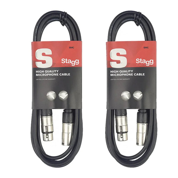 2 x Stagg SMC10 10m Black Microphone XLR Cables