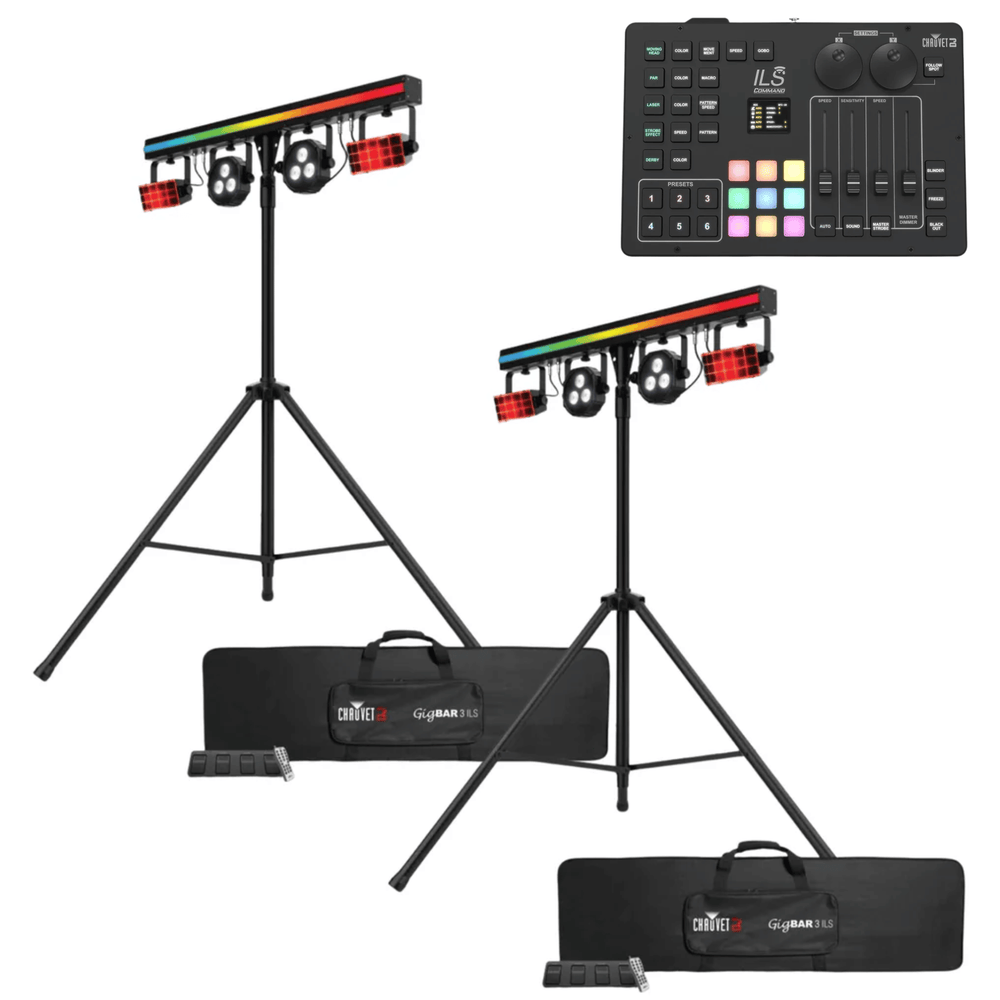 2 X Chauvet DJ GigBar 3 ILS 3-in-1 Lighting System with Bag ILS Command