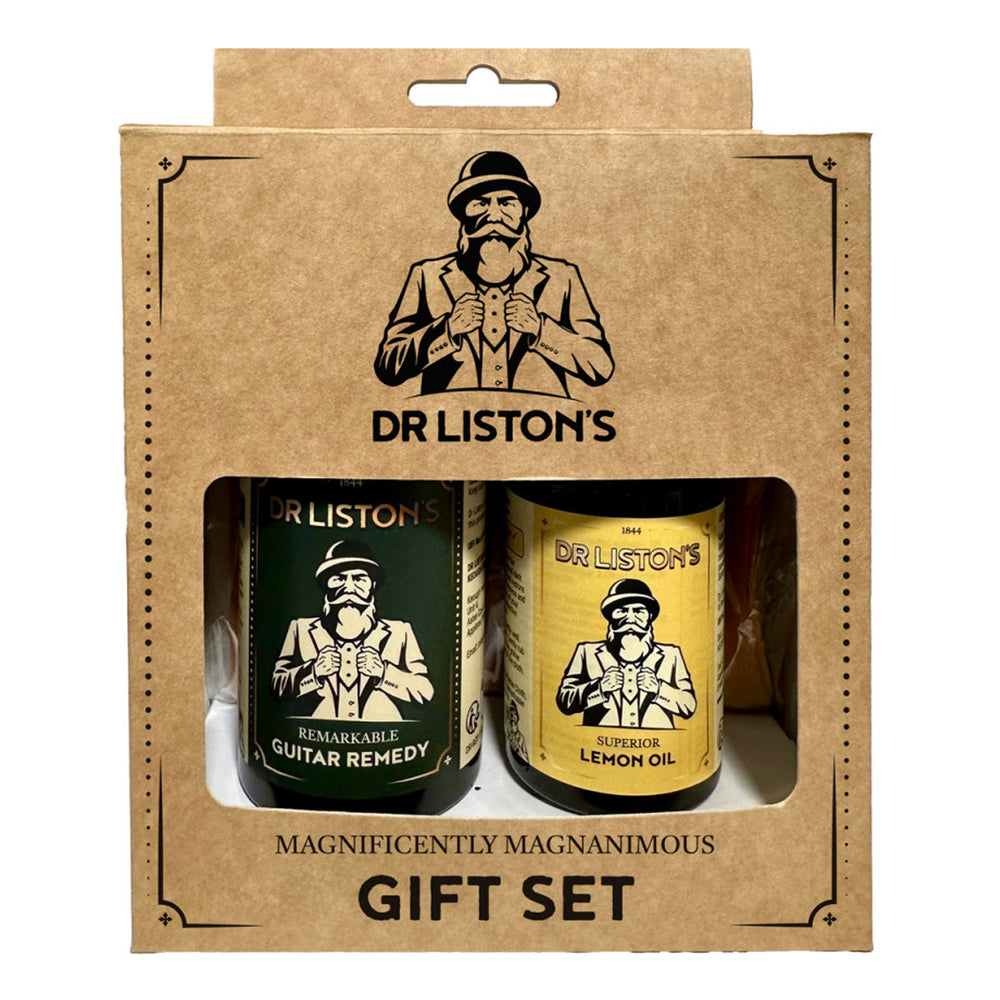 Dr Liston's Guitar Remedy and Guitar Glaze Gift Set for cleaning, conditioning, and polishing guitars.