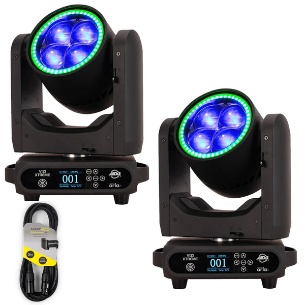 2 x ADJ Vizi Xtreme RGBL LED Moving Head with DMX Cable