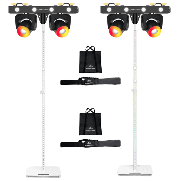 2 x Chauvet DJ FLEXstand FX ILS White LED Square Base Stand with Chauvet GigBar Bridge Beam ILS