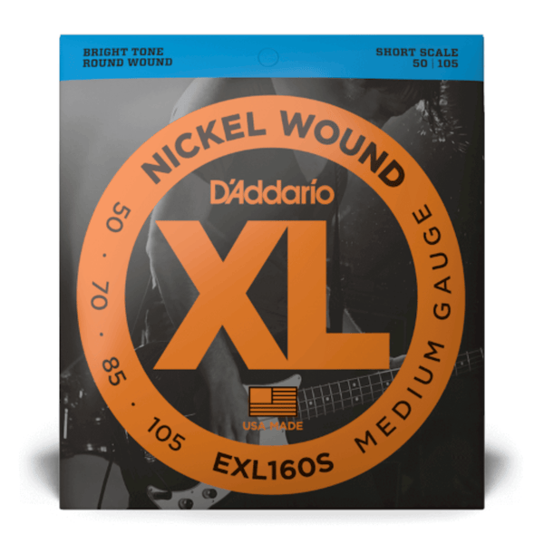 D'Addario Bass Guitar Strings EXL160S Nickel Wound Medium, 50-105, Short Scale