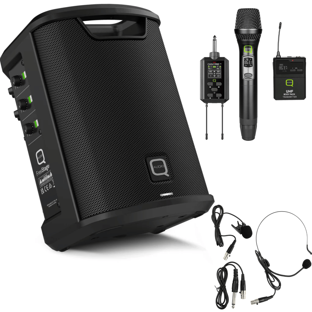 Q-Audio Free Stage 6 6" Battery Powered Speaker with Handheld & Headset Microphone