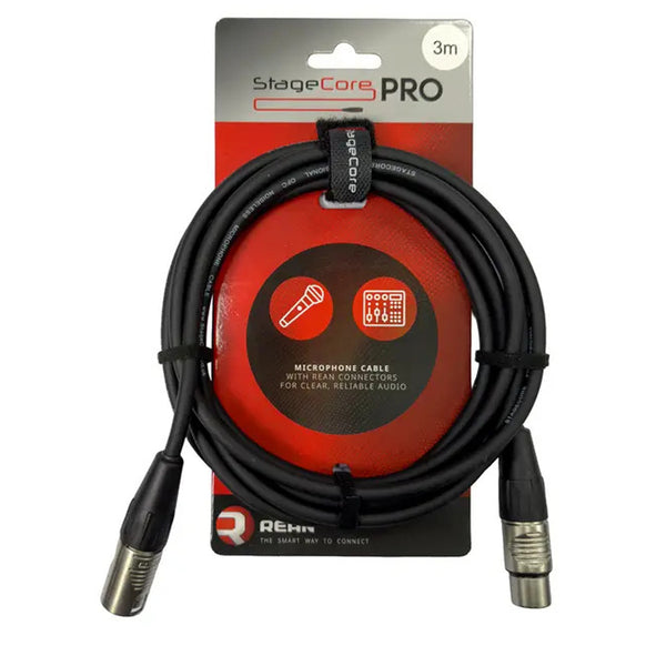 Stagecore Pro 3m Black XLR Microphone Cable with Rean Connectors