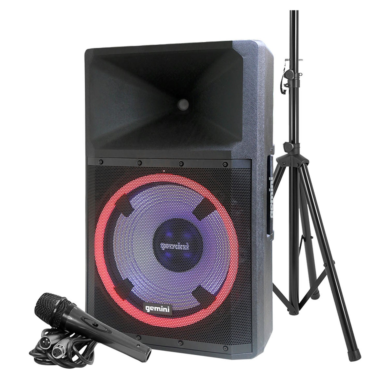 Gemini GSP-L2200PK 15" 2200W LED Loudspeaker System + Stand + Mic