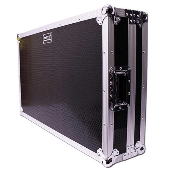 Protekt CP4 DJ flight case with wheels designed to securely fit and protect a Denon Prime 4 controller, featuring heavy-duty hardware and a durable exterior.
