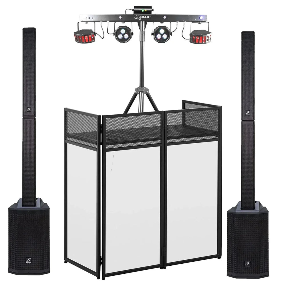 Ultimax DJ Combi Booth and Chauvet DJ Gig Bar 2.0 with Studiomaster Direct 121MX Speakers