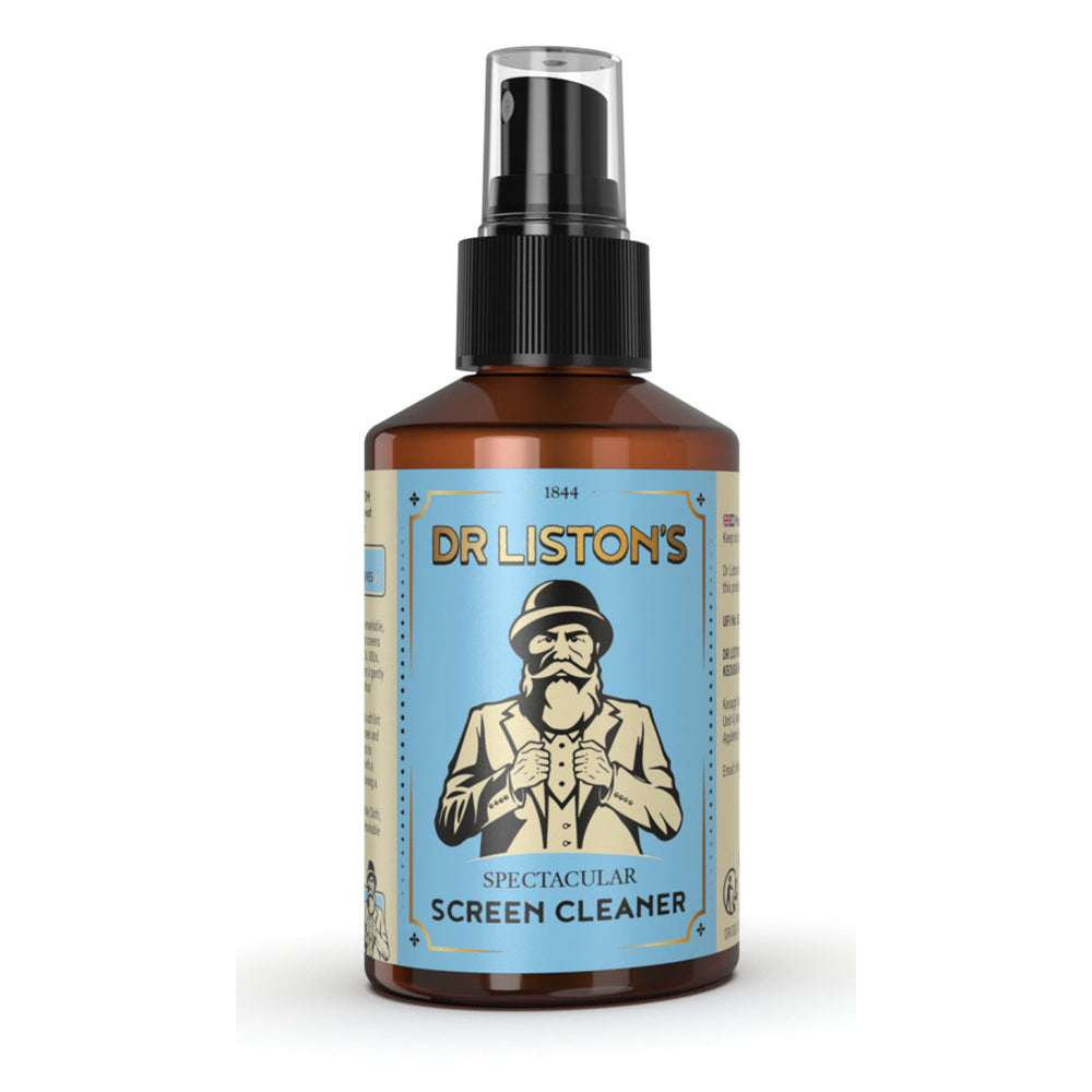 Dr Liston’s Spectacular Screen Cleaner bottle for monitors, TVs, tablets, and electronic equipment.