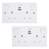 2 x Pro Elec Switched Mains Socket with USB Charging, 2 Gang, 1x USB A, 1x USB C, 13A