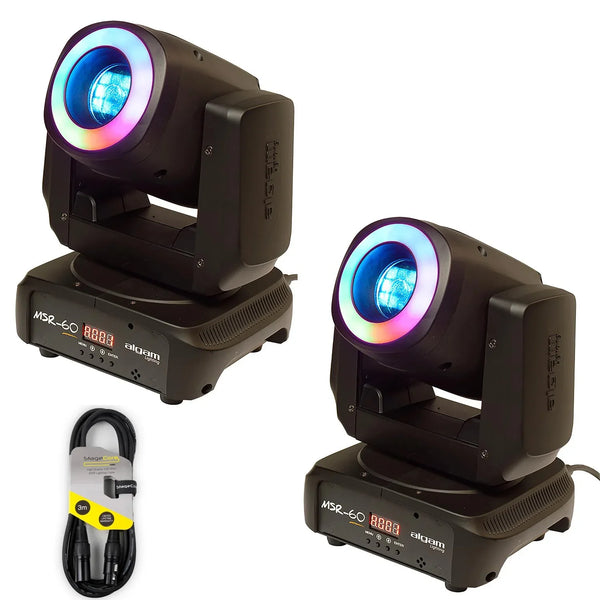 2 x Algam Lighting MSR60 60W LED Spot Moving Head With RGB LED Ring with DMX Cable
