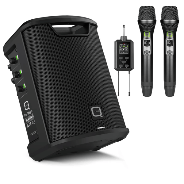 1. Q-Audio Free Stage 6 battery powered speaker with handheld microphone
