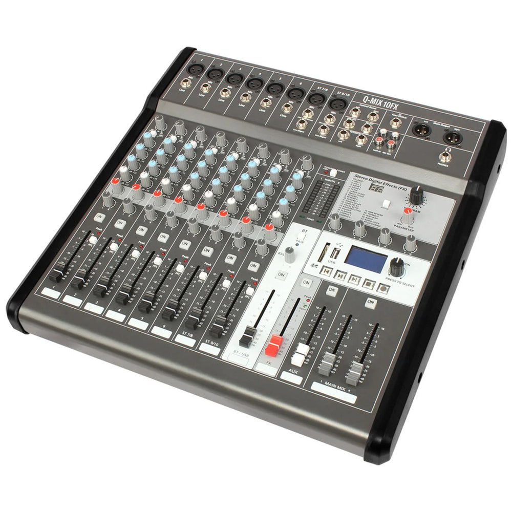 Q-Audio Q-MIX 10FX 10 Channel Mixer with FX, USB, Bluetooth