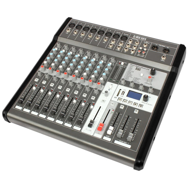 Q-Audio Q-MIX 10FX 10 Channel Mixer with FX, USB, Bluetooth