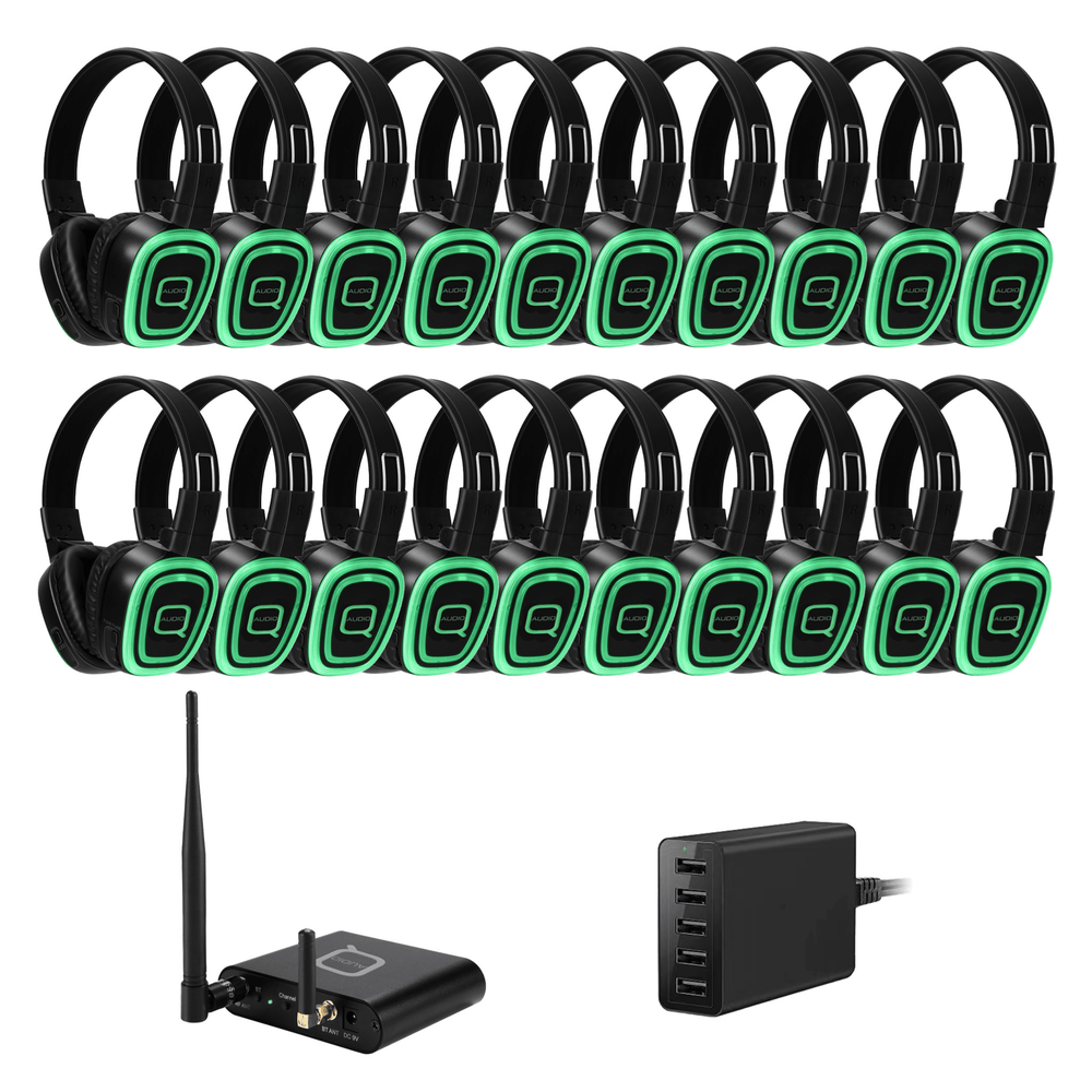 Q-Audio 20 Way Silent Disco Bundle With Bluetooth Transmitter & Charger