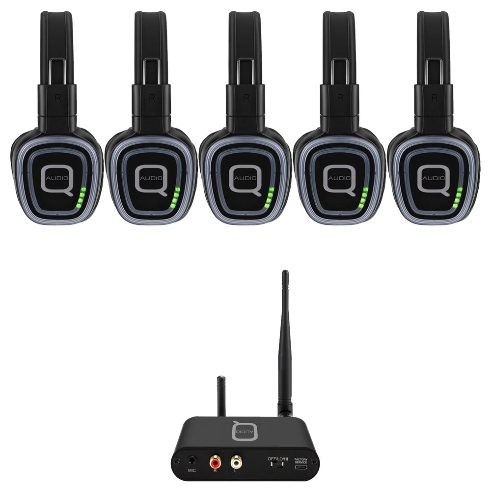 Q - Audio Silent Disco Bundle with 1 x Transmitter and 5 x Headphones