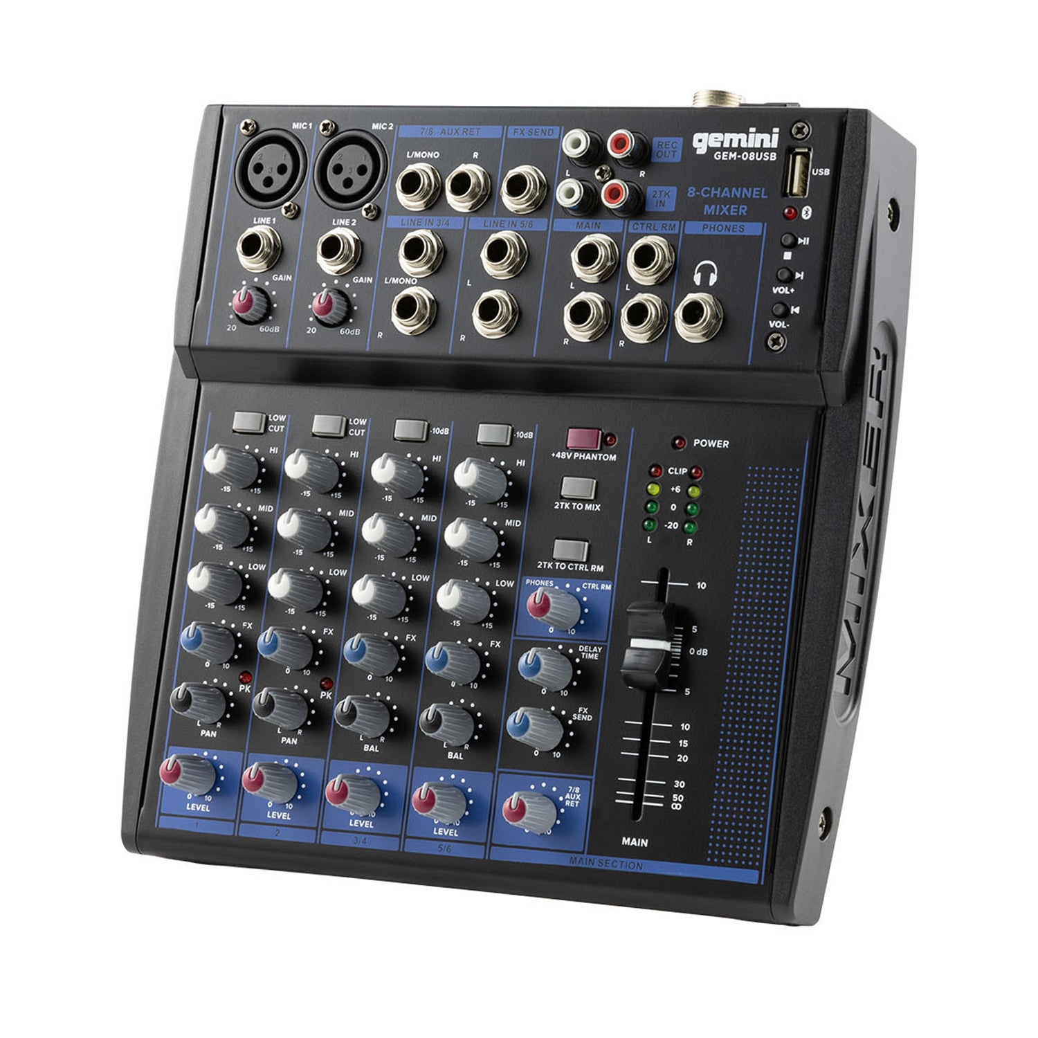 Gemini GEM-08USB Compact 8-Channel Bluetooth Mixer