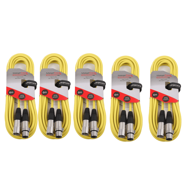 5 x Stagecore 6m Yellow XLR Microphone Cable