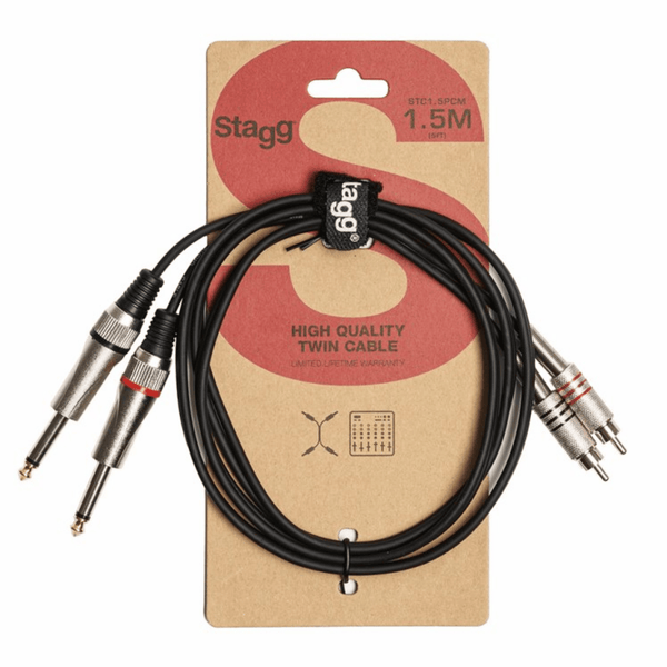 Stagg STC1,5PCM 1.5m Twin Mono Jack to Twin RCA Phono Cable