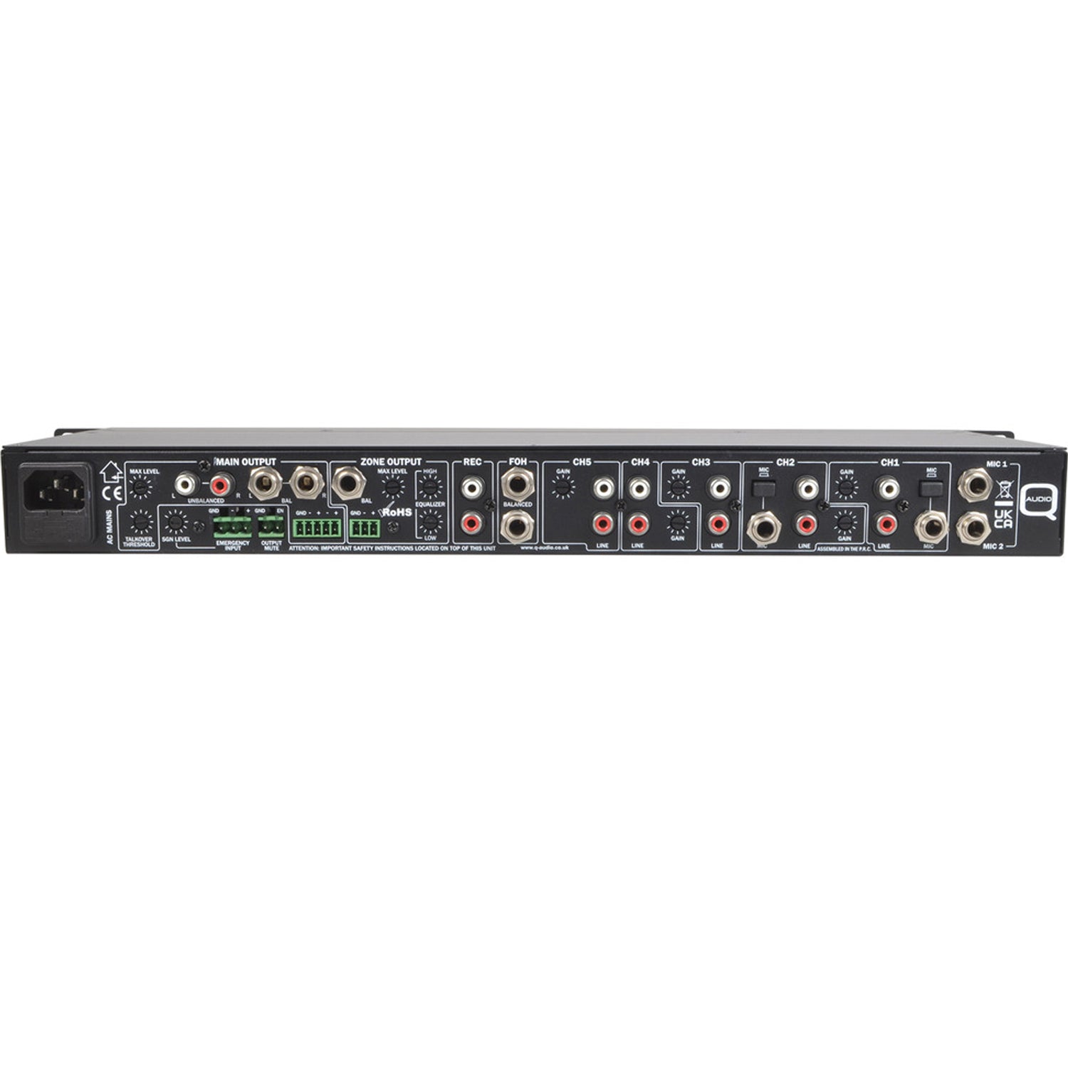 Q-Audio QZONE92 Zoner Mixer 6 Stereo Channels with Mic and Talk Over