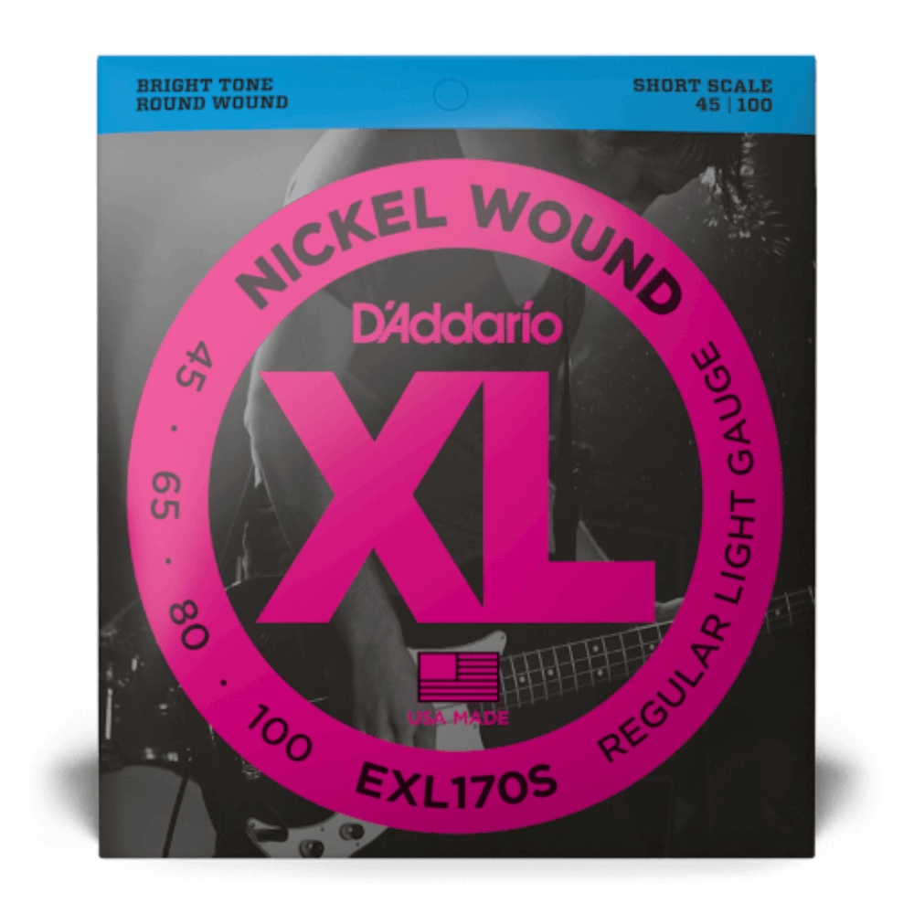D'Addario Bass Guitar Strings EXL170S Nickel Wound Light, 45-100, Short Scale