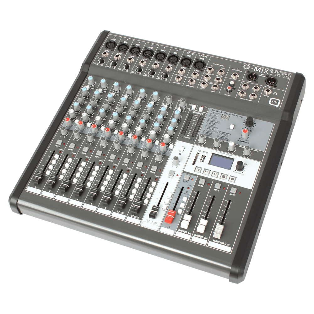 Q-Audio Q-MIX 10FX 10 Channel Mixer with FX, USB, Bluetooth