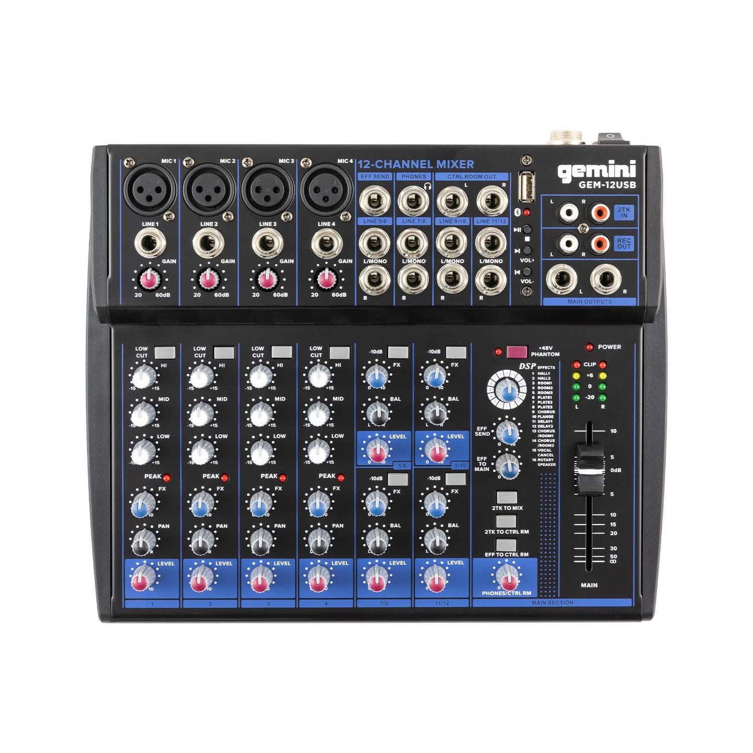 Gemini GEM-12USB Compact 12-Channel Bluetooth Mixer