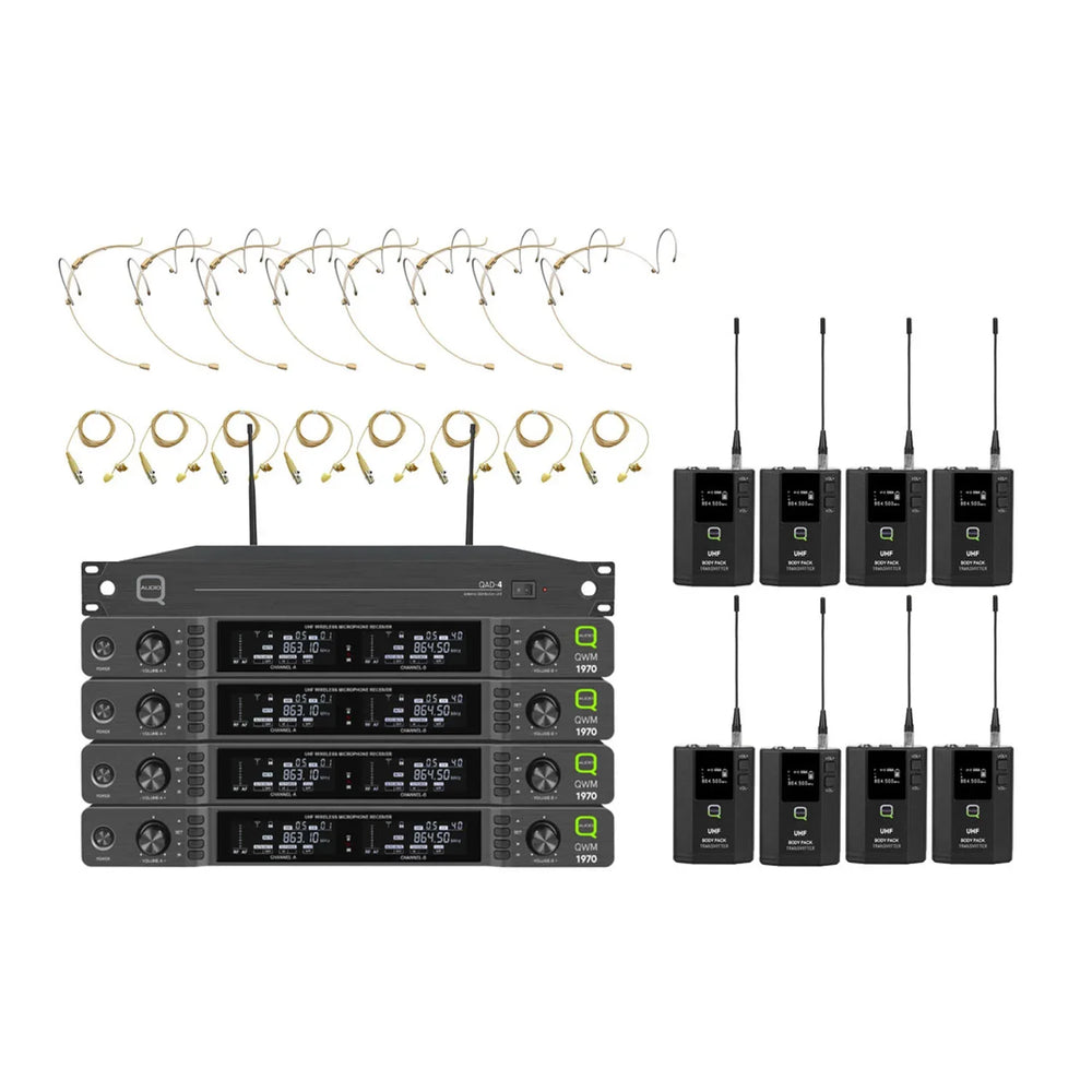 “Q-Audio QWM 1970 8-Way Headworn and Lapel Wireless Microphone System with ADU System”
