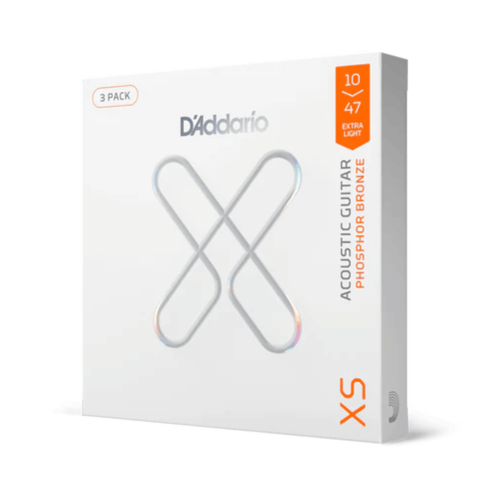 D'Addario 10-47 Extra Light, XS Phosphor Bronze Coated Acoustic Guitar Strings 3 Pack