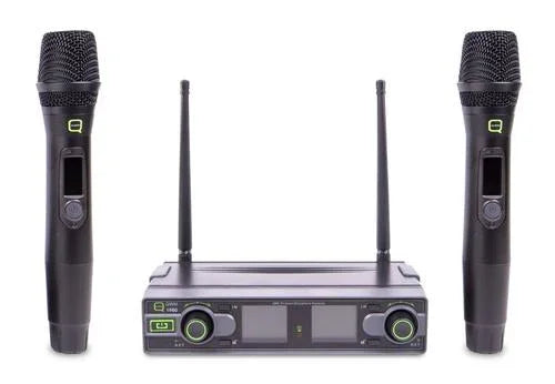 Q-Audio QWM1950 Twin Handheld UHF Wireless Microphone Channel 38 (606.5-613.5 MHz)