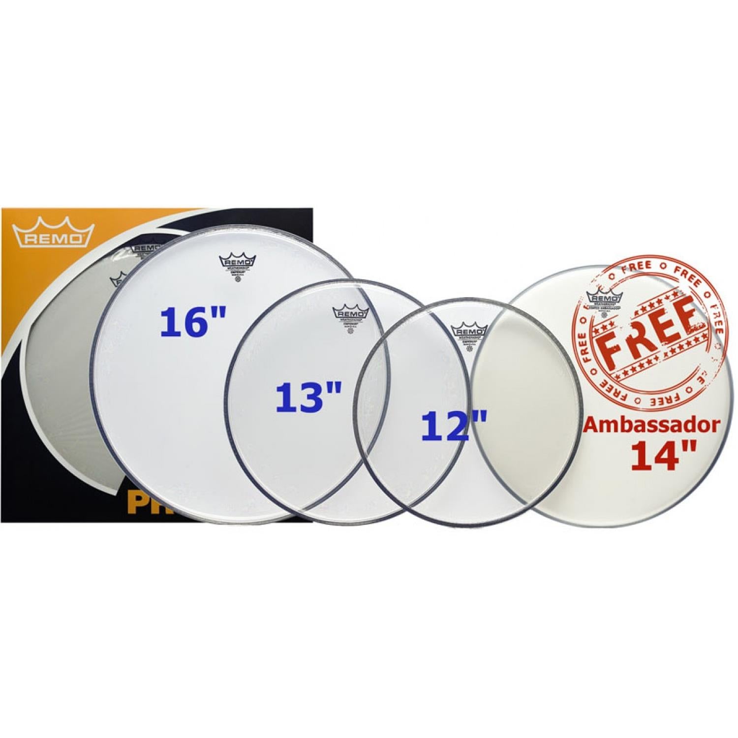 Remo PP-0250-BE Emperor Clear Rock Pro Pack Drum Heads