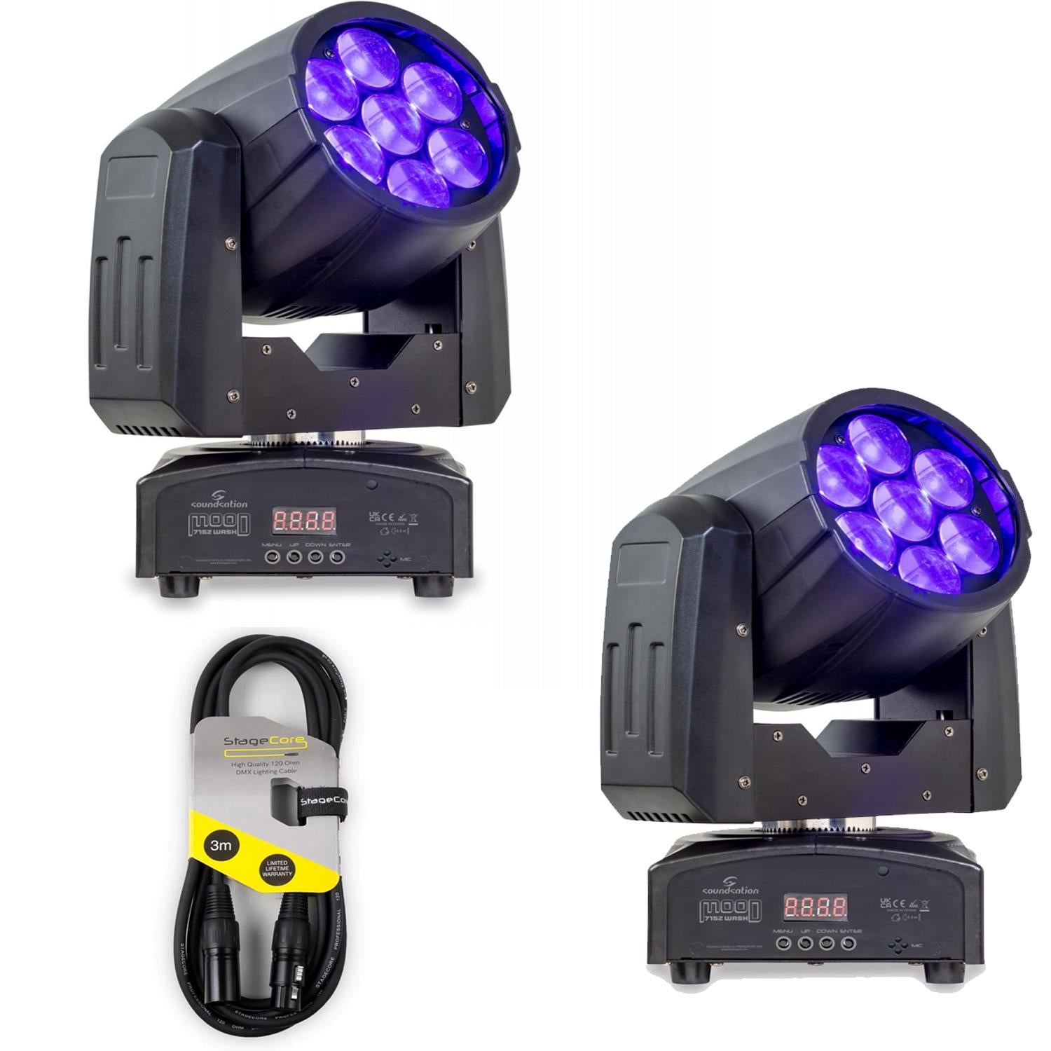 2 x Soundsation Mood 715Z Wash 7x15w Moving Head with DMX Cable