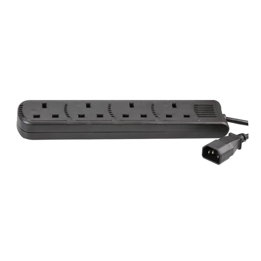 Pro Elec IEC C14 Plug to 4 - Gang Mains Extension Lead, Black, 1m