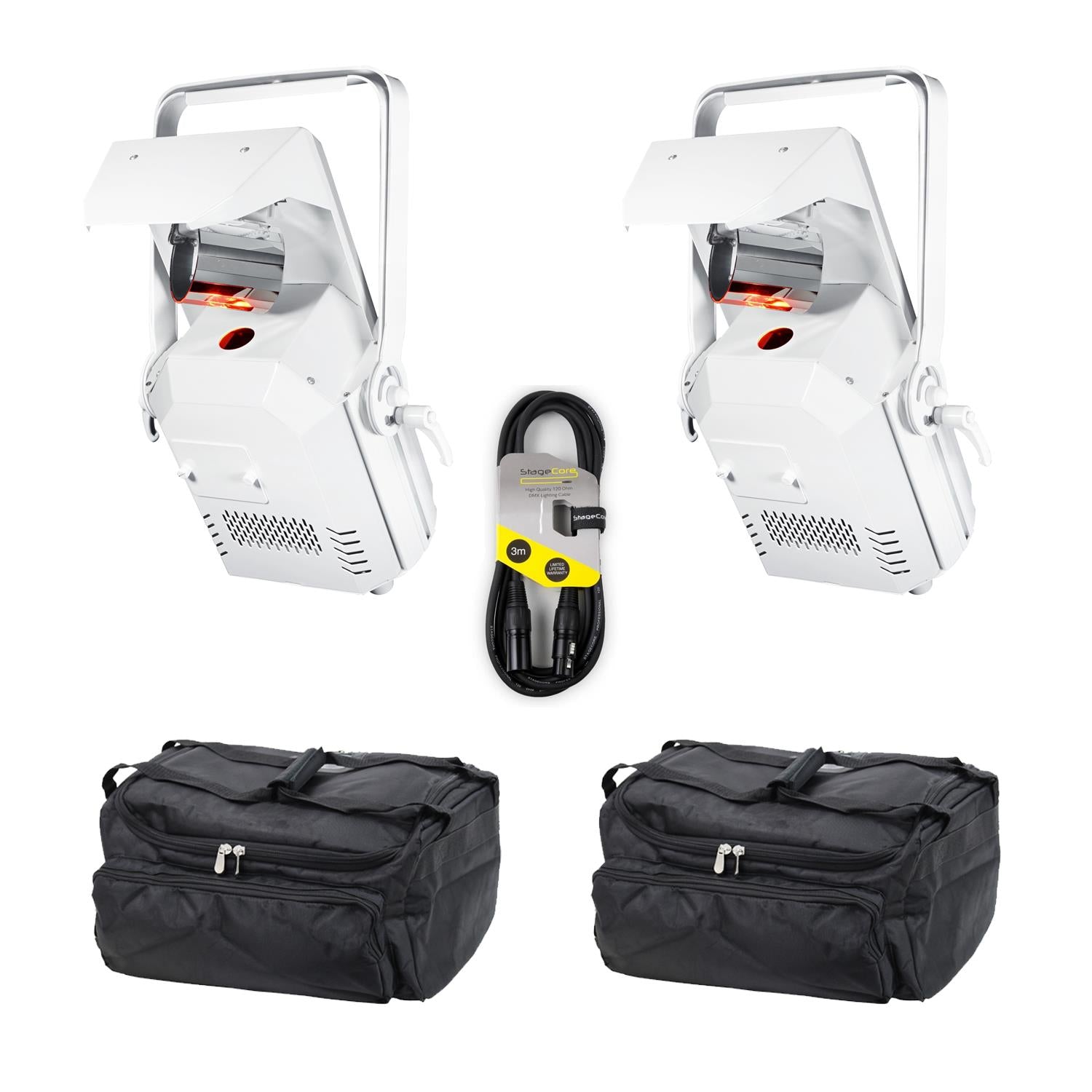 2 X Equinox Helix Roller XP 150W Scanner White With Carry Bag and DMX Cable