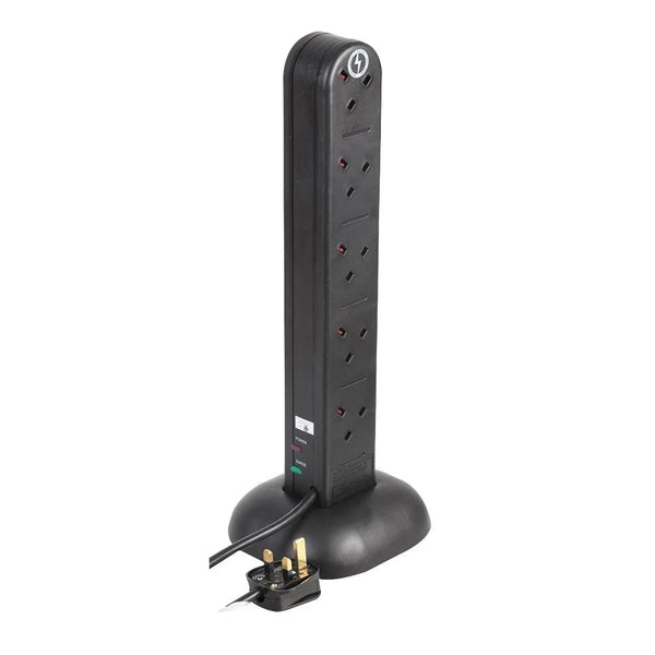 Pro Elec 10 Gang Extension Tower, Black 2m Lead