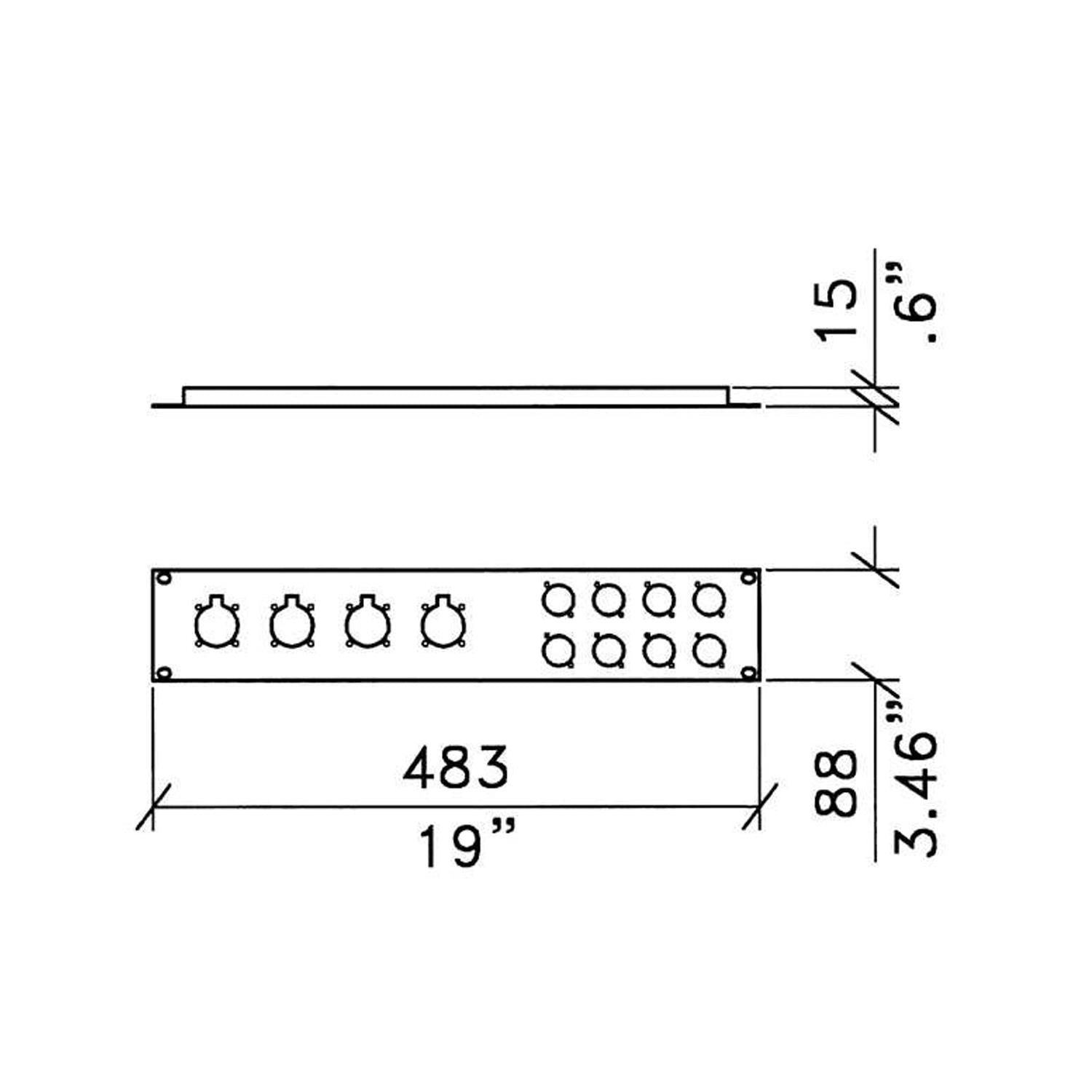 Penn Elcom R1273/2UK 2U Panel Punched for 4 x EP Series/G-Series and 8 x D-Series Connectors