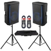 2 x Gemini GD - 215PRO 1300W Active Bluetooth PA Speaker With Stands and Cables