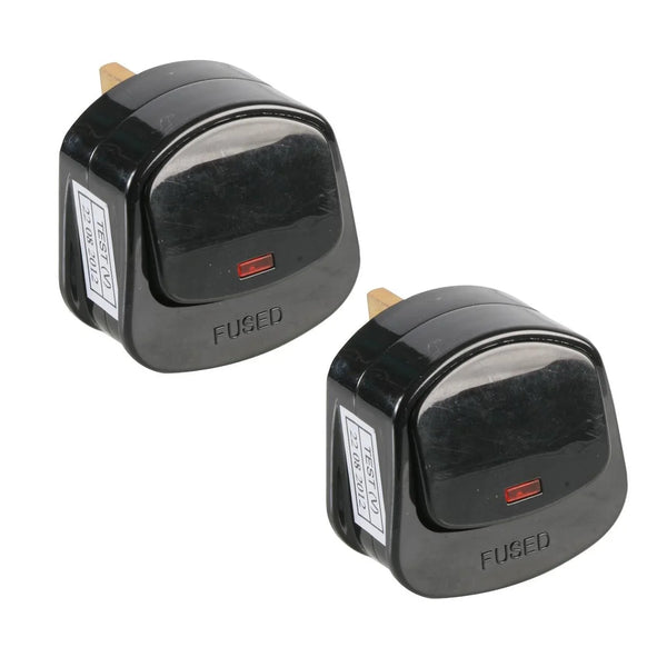 2 x Pro Elec 13A Switched Plug Top with Neon Light, Black