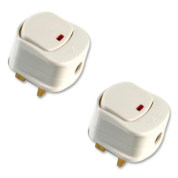 2 x Pro Elec 13A Switched Plug Top with Neon Light, White