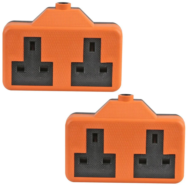 2 x Pro Elec Rubberised 2 - Way Extension Socket 13A Orange