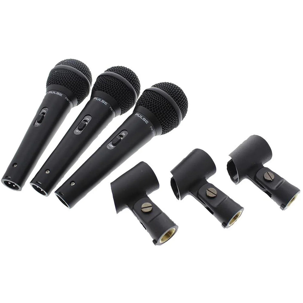 Pulse PM1800T 3 Pack Dynamic Handheld Microphones with Case