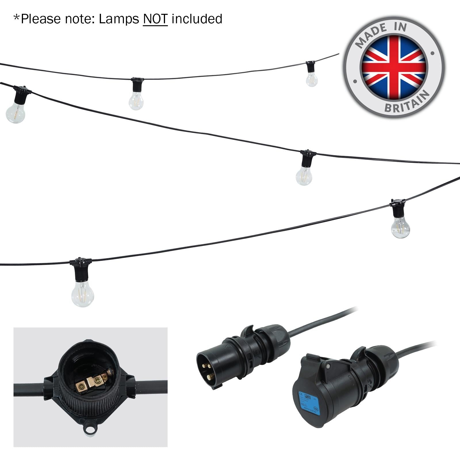 PCE 100M ES Festoon 3M Spacing with 16A Plug and Socket